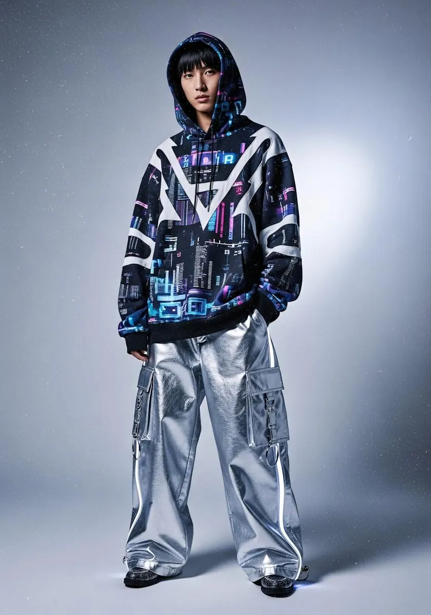 Cyberpunk-style fashion pose