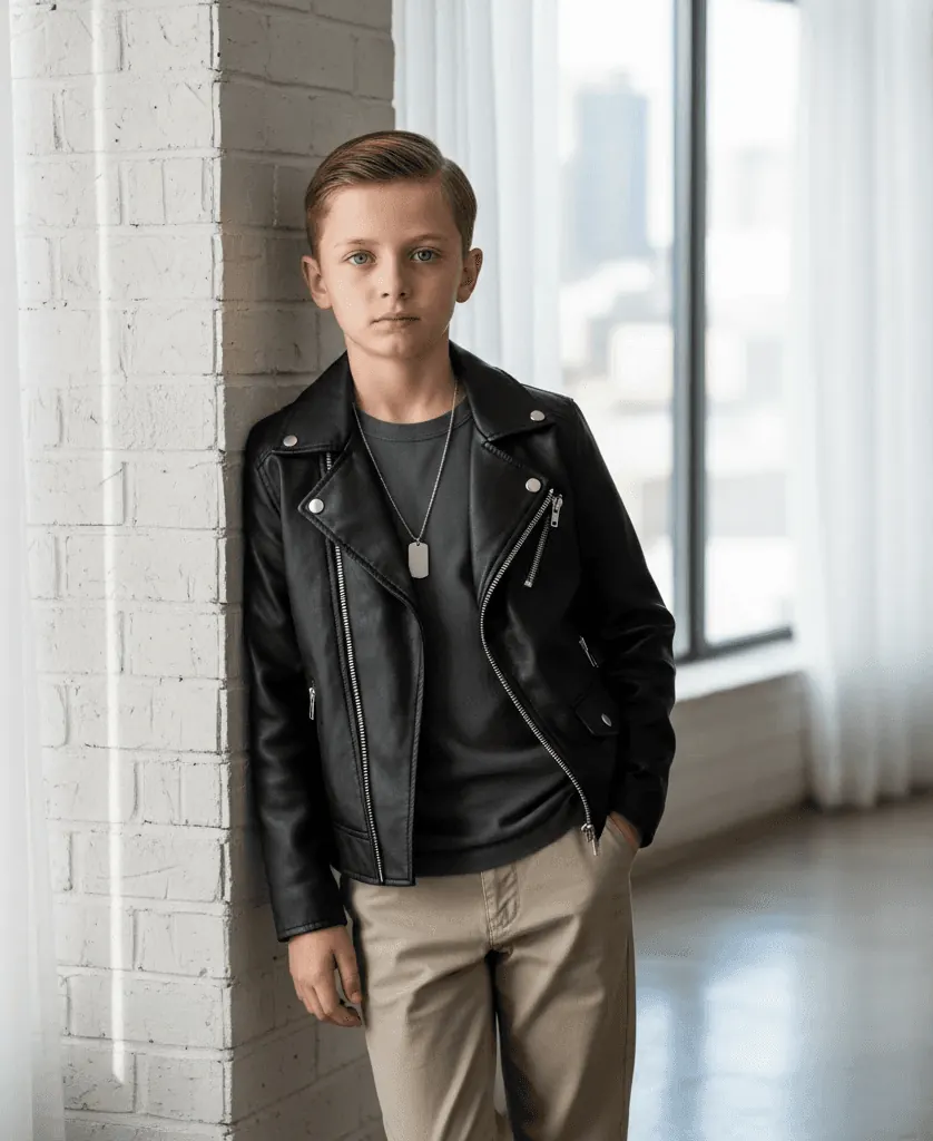 Smartly dressed child in a black jacket