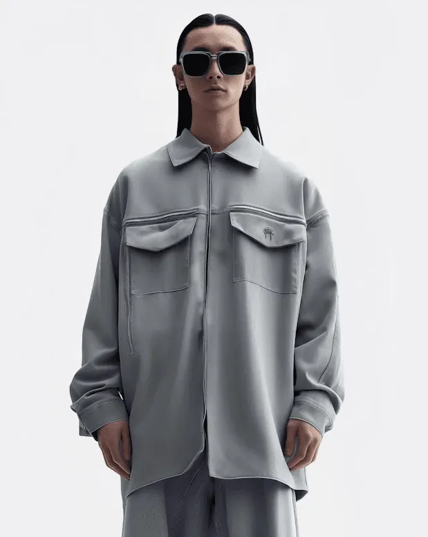 Woman in dark glasses and a grey dress